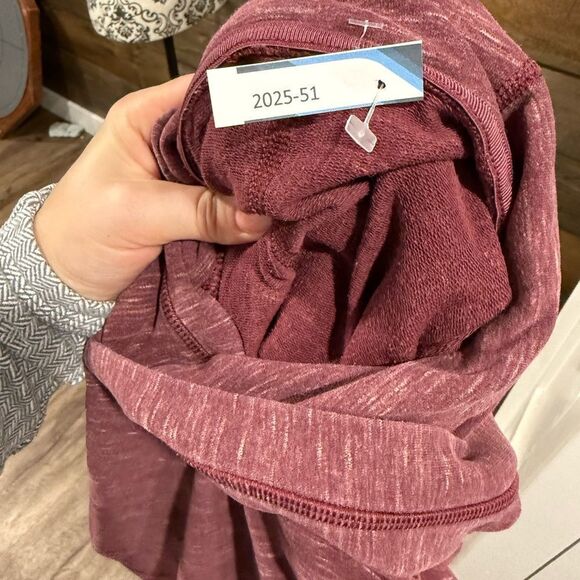 Heathered Pink Relaxed Hoodie with Long Sleeves and Ribbed Details​ - Picture 7 of 7